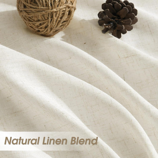 Nanspring Linen Curtains 96 Inches Long for Living Room 2 Panels Back Tab Modern Farmhouse Light Filtering 8ft Ceiling to Floor Privacy Boho Drapes for Bedroom Dining Ivory Cream W52 x L96