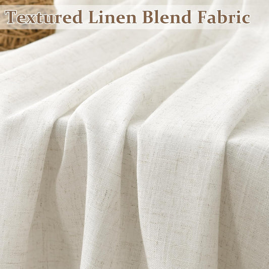 Nanspring Linen Pinch Pleated Curtains 96 Inch for Living Room Bedroom Ceiling to Floor Semi Sheer Natural Cream Light Filtering Back Tab 8ft Drapes 2 Panels Ivory Beige Boho Farmhouse Decor