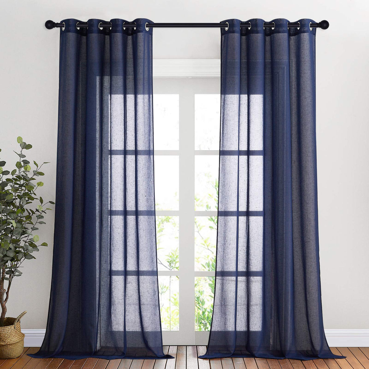 NICETOWN White Sheer Linen Curtains 84 Inch Length 2 Panels Set, W52xL84