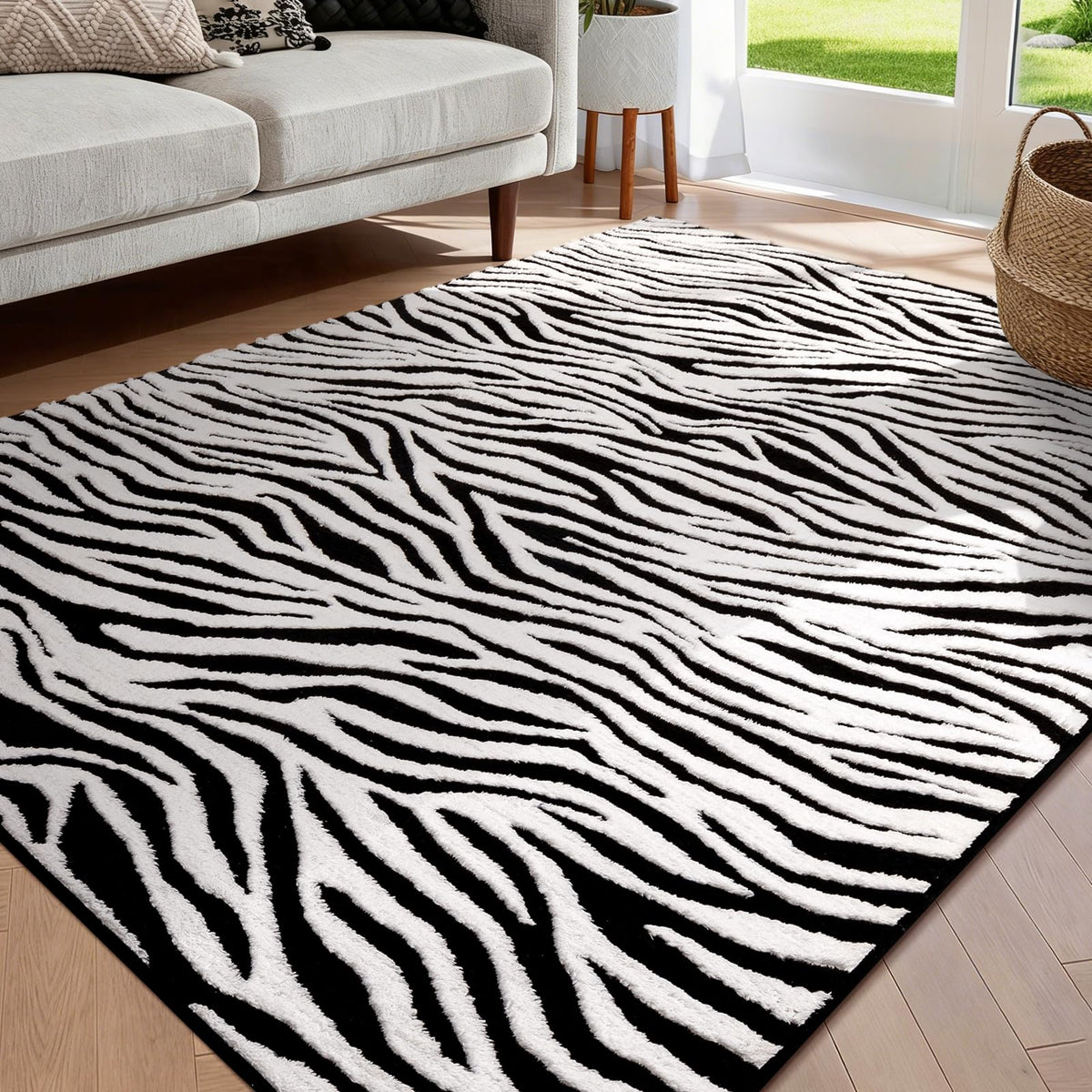 YIHOUSE 5×7 Ft Area Rugs for Living Room: Modern Washable Rug - Abstract Black and Cream White Rug for Bedroom Dining Room Office Playroom Nursery Home Decor - Nonslip Non-Shedding Striped Rugs