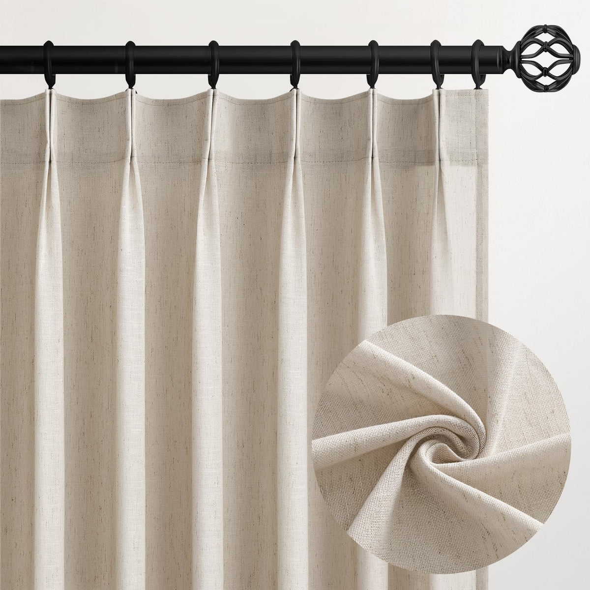 96 Inches Long Pinch Pleated Semi Sheer Curtains,Natural Linen Blended Light Filtering Window Curtains 96 Length 2 Panels for Living Room Bedroom Pinch Pleat Drapes with Hooks 2 Panels 40" Wx96 L