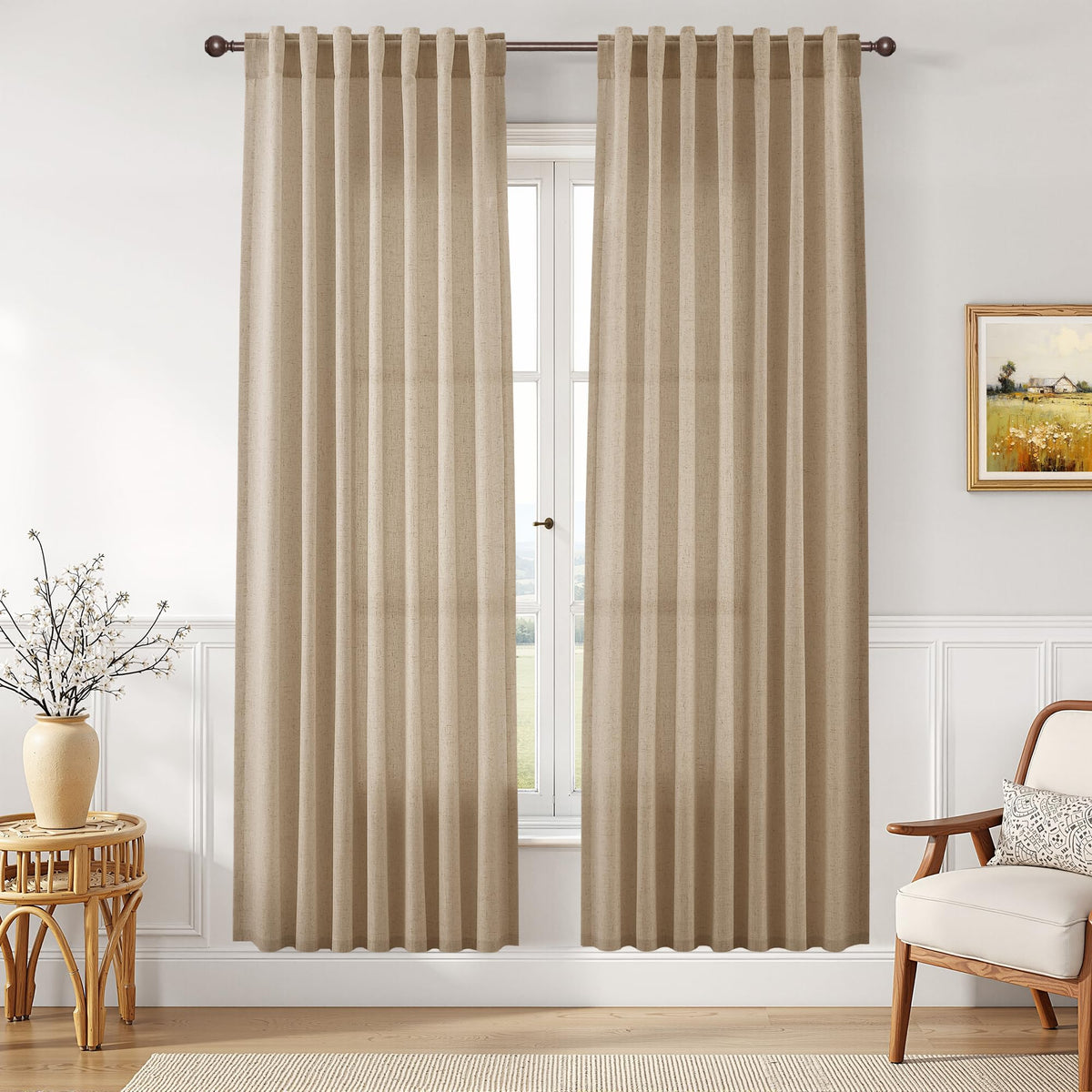 Joywell Linen Sheer Curtains 84 Inches Long for Living Room Beige Cream