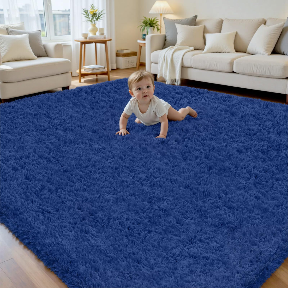 6x9 Black Fluffy Fuzzy Shag Area Rug for Living Room, Bedroom, Dorm Carpet