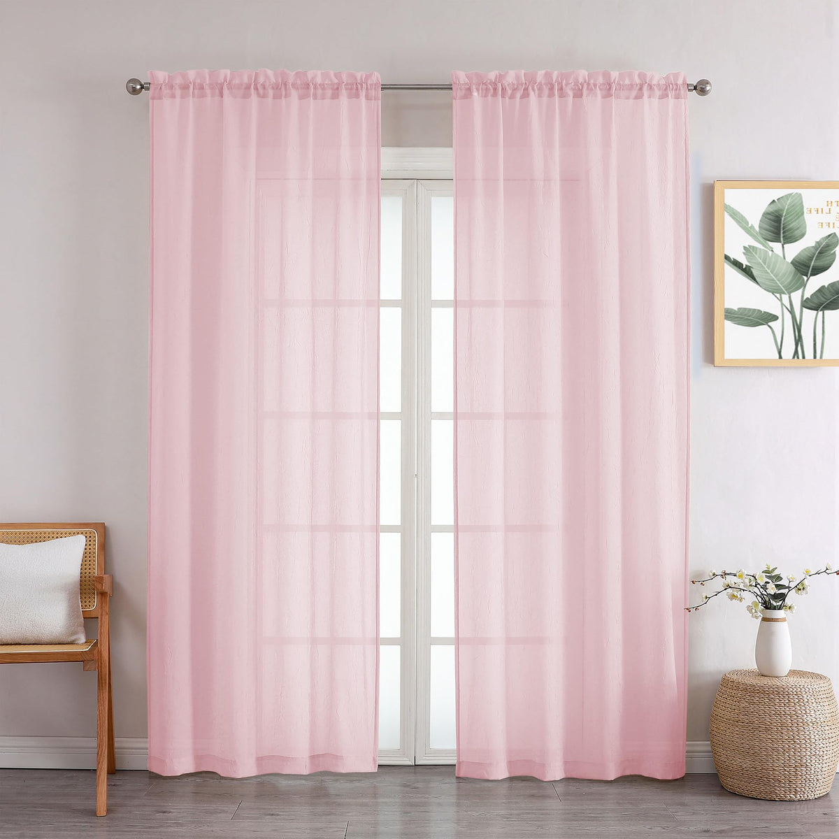 Chyhomenyc Crushed Sheer Navy Blue Curtains 84 Inch Length 2 Panels, Light Filtering Solid Crinkle Voile Lightweight Rod Pocket Sheer Curtian for Bedroom Living Room, Each 42Wx84L Inches