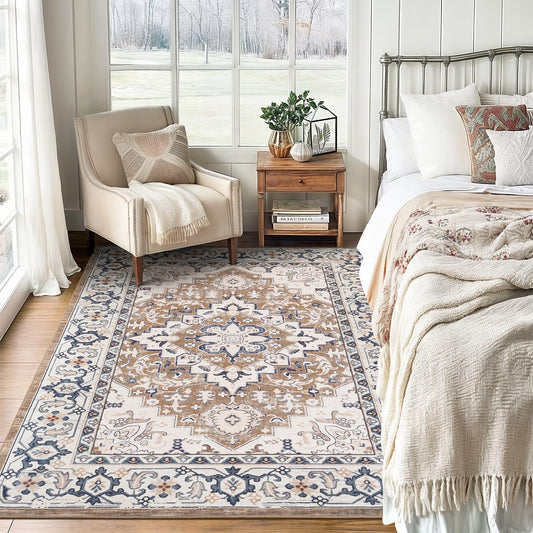 Lofus 5x7 Area Rugs for Living Room Bedroom, Soft Boho Carpet Floral Brown