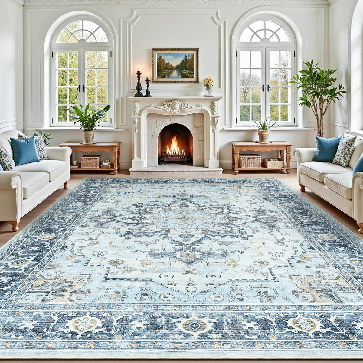 Lofus 5x7 Area Rugs for Living Room Bedroom, Soft Boho Carpet Floral Brown