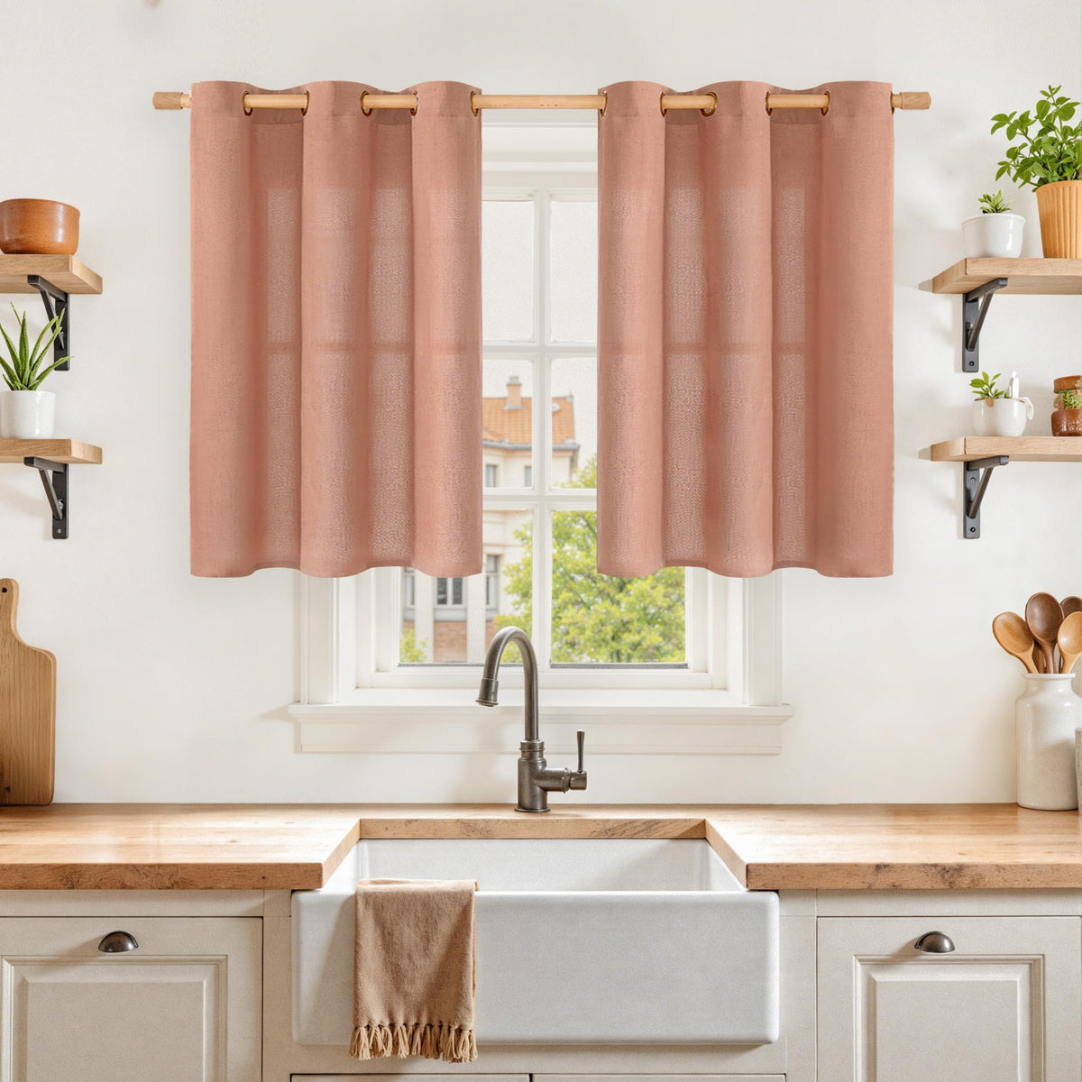 YoungsTex Linen Semi Sheer Curtains 63 Inch Length, Light Filtering Drapes