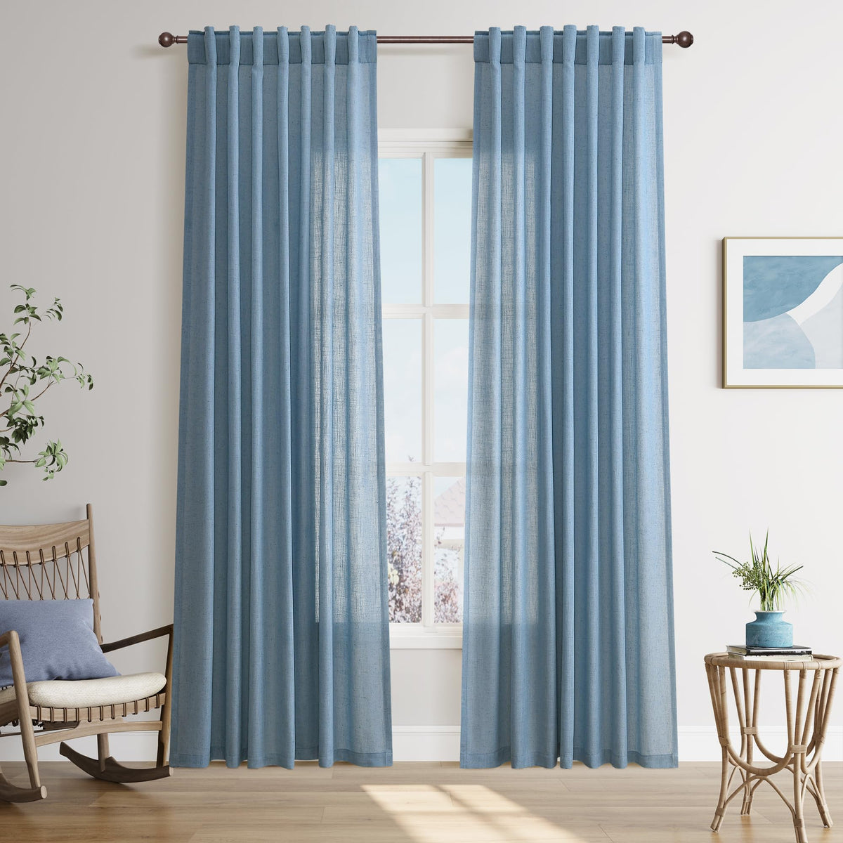 Joywell Linen Sheer Curtains 84 Inches Long for Living Room Beige Cream