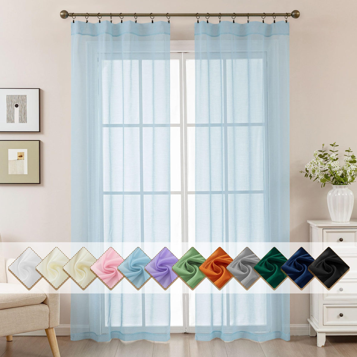 Natural Sheer Curtains 96 Inches Long Rod Pocket