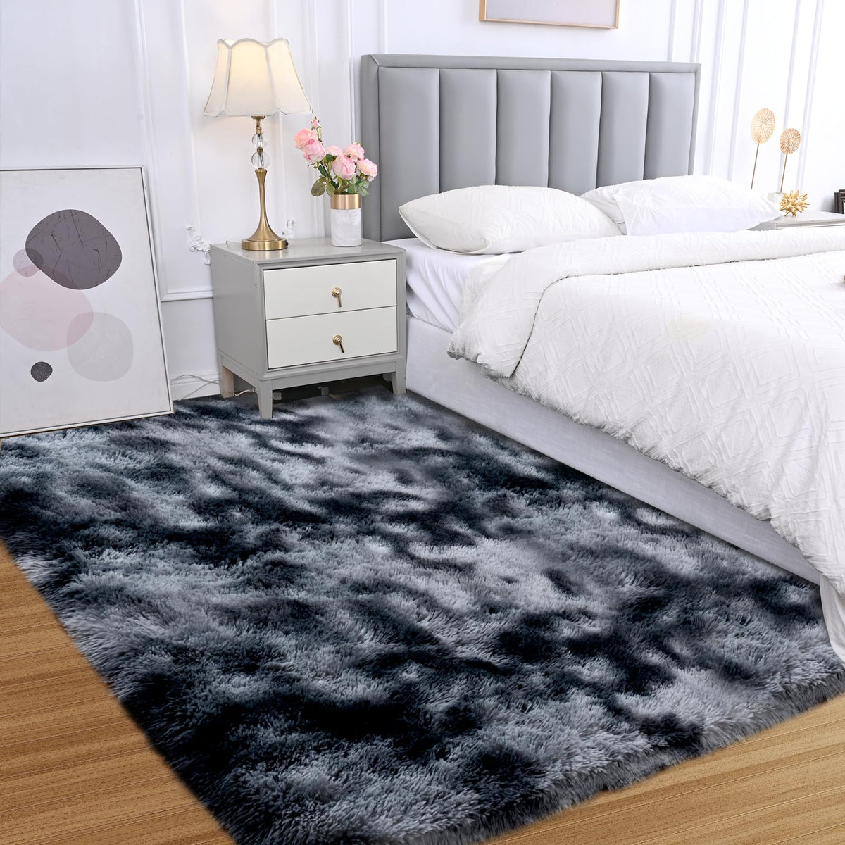 Fluffy Area Rug for Bedroom 5x7 Grey - Soft Shag Dorm Decor Carpet