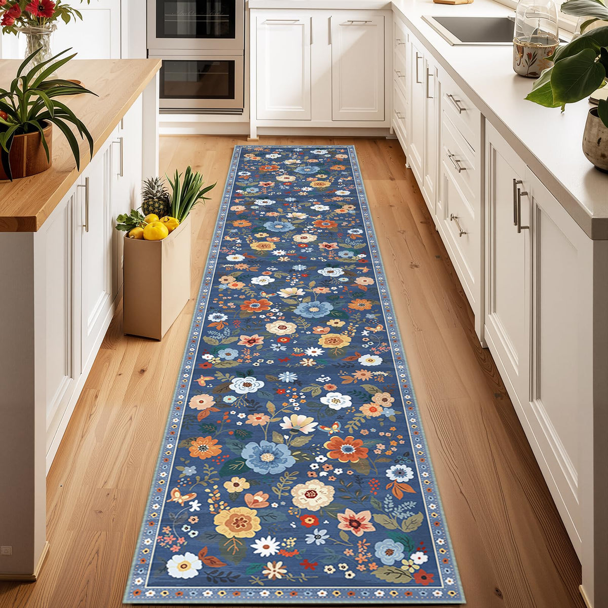 RELEANY Floral Washable 5x7 Area Rugs Pink