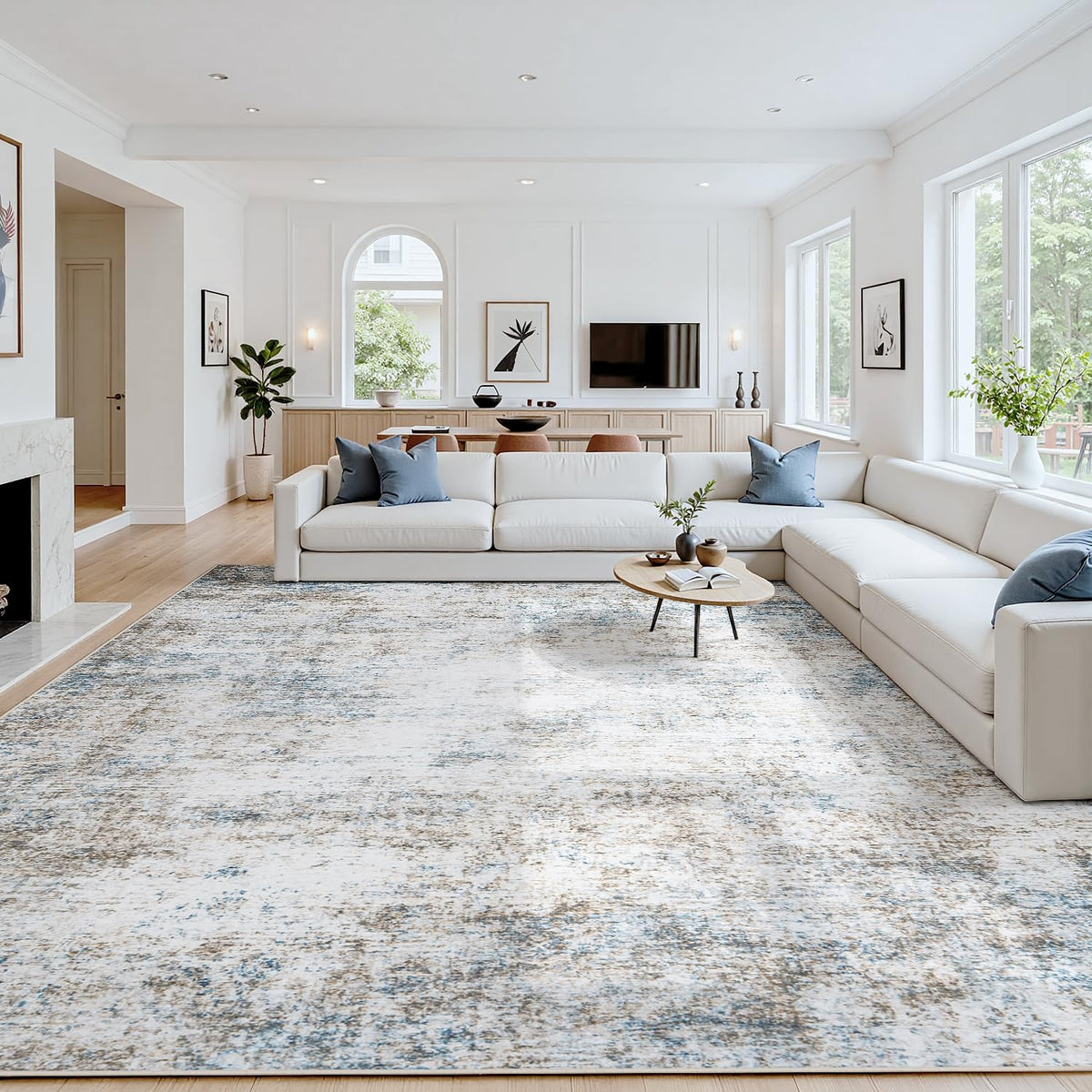 8x10 Area Rugs for Living Room: Washable Soft Black Abstract Bedroom Carpet