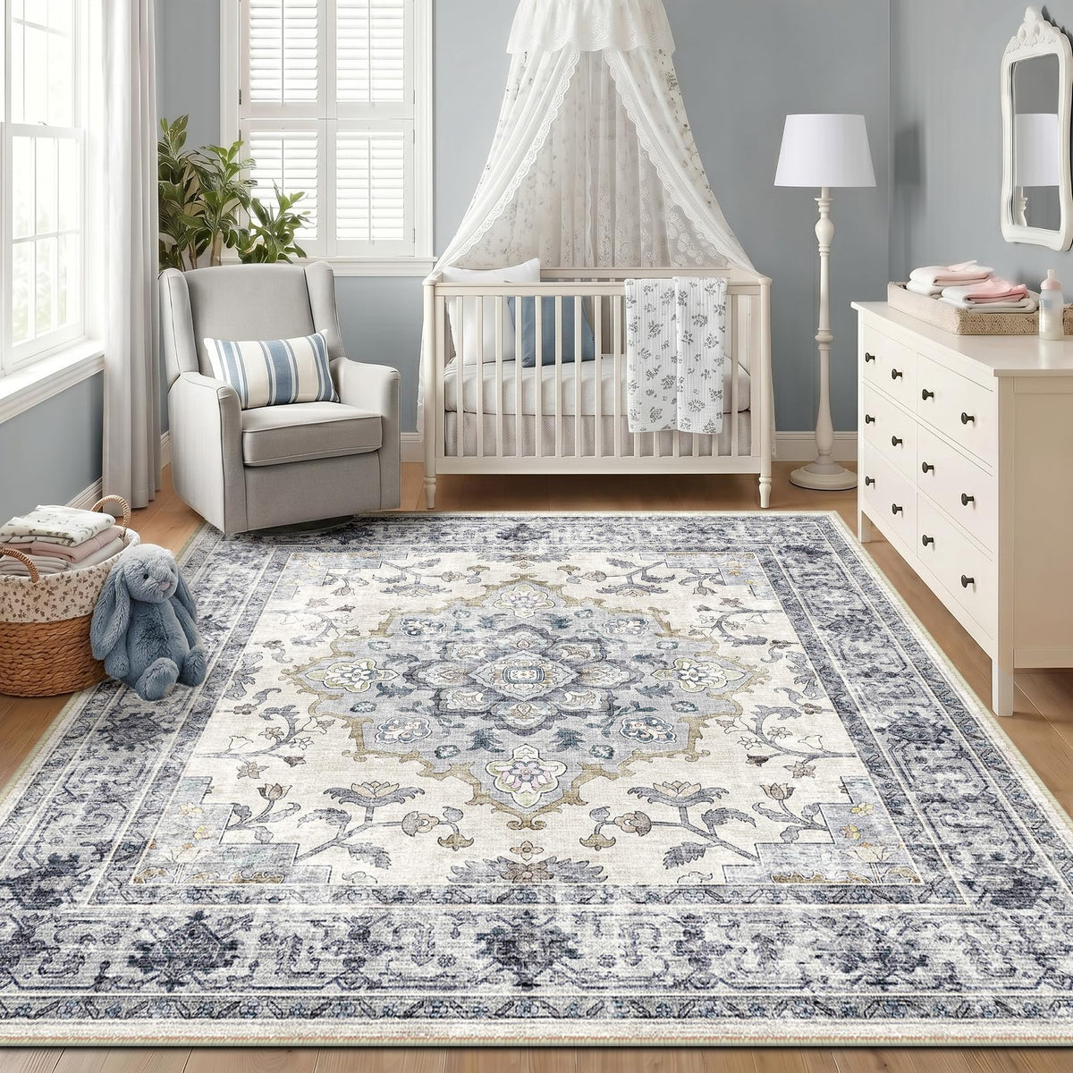 CAPALOCA 5x7 Washable Nursery Girls Low Pile Area Rug Pink
