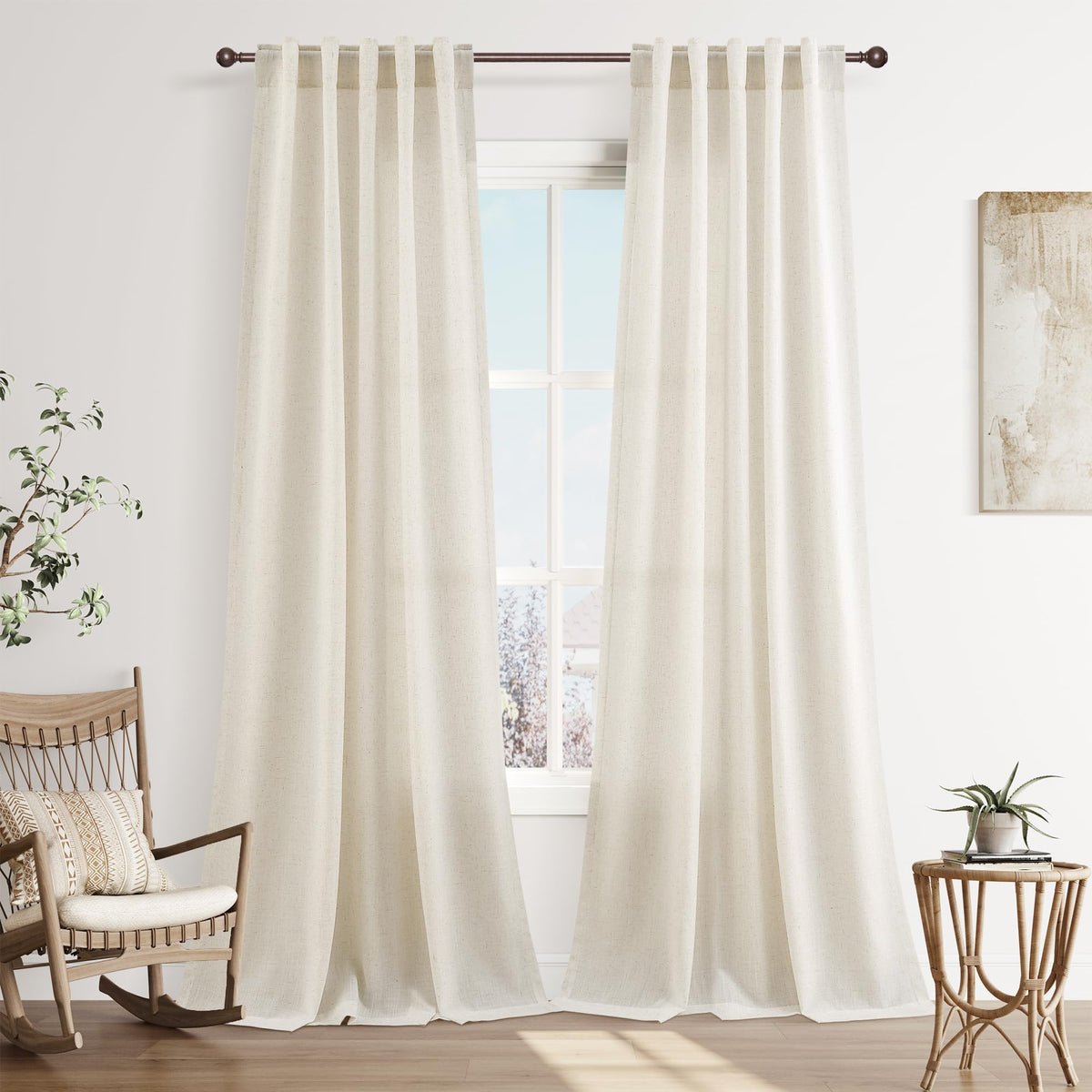 Joywell Linen Sheer Curtains 84 Inches Long for Living Room Beige Cream