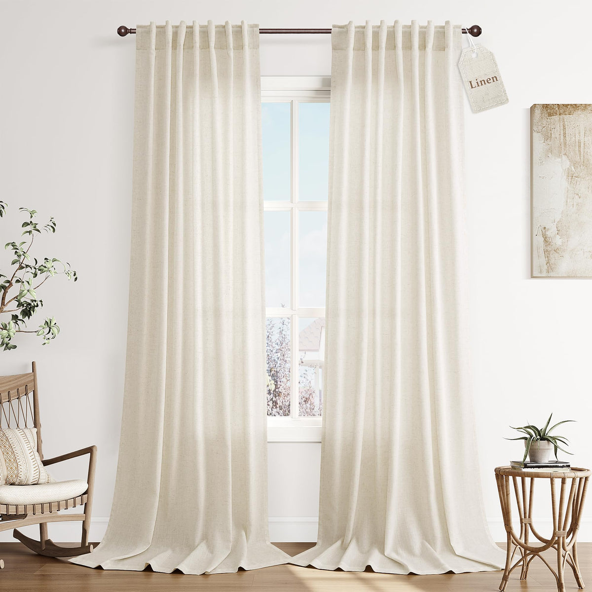 Joywell Linen Sheer Curtains 84 Inches Long for Living Room Beige Cream