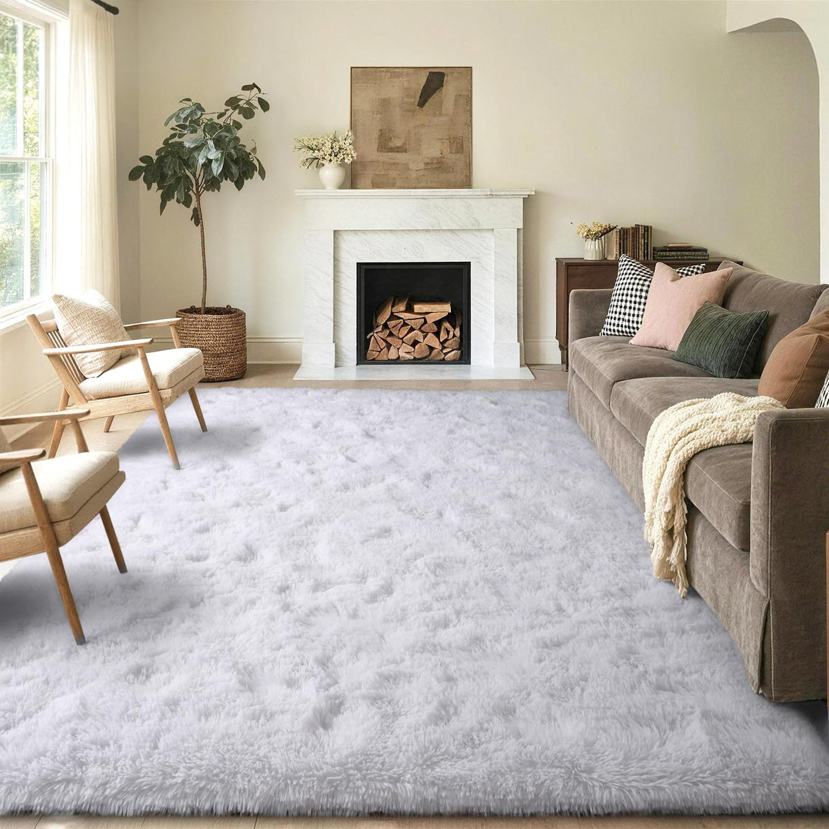 5x8 Area Rugs For Living Room Fluffy Black Rug For Bedroom (Black)