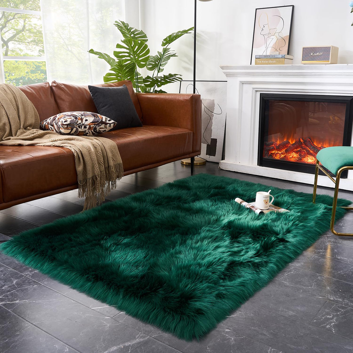 EasyJoy Ultra Soft Fluffy/Fuzzy Shaggy Area Rug Faux Fur Chair Cover Seat Pad for Bedroom Floor Sofa Living Room (2 x 6 ft Sheepskin, Beige)