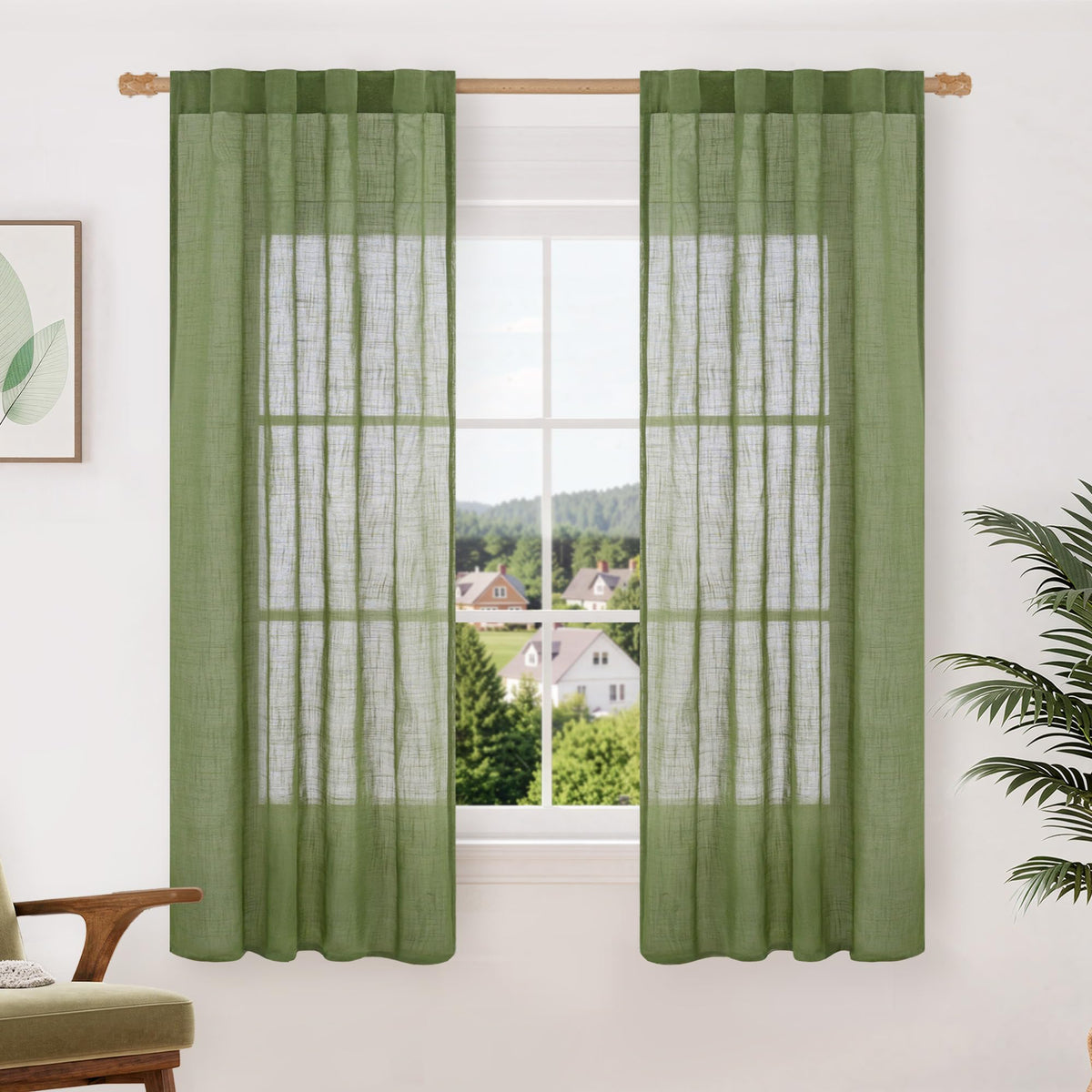 LAMIT Linen Semi Sheer Curtains 84 Inches Long for Living Room 2 Panels