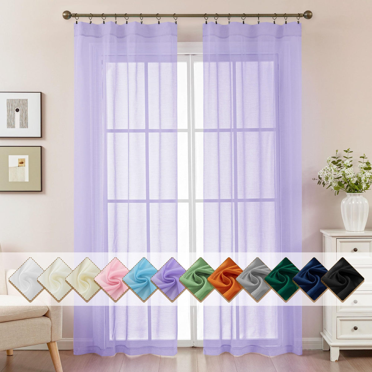 Natural Sheer Curtains 96 Inches Long Rod Pocket