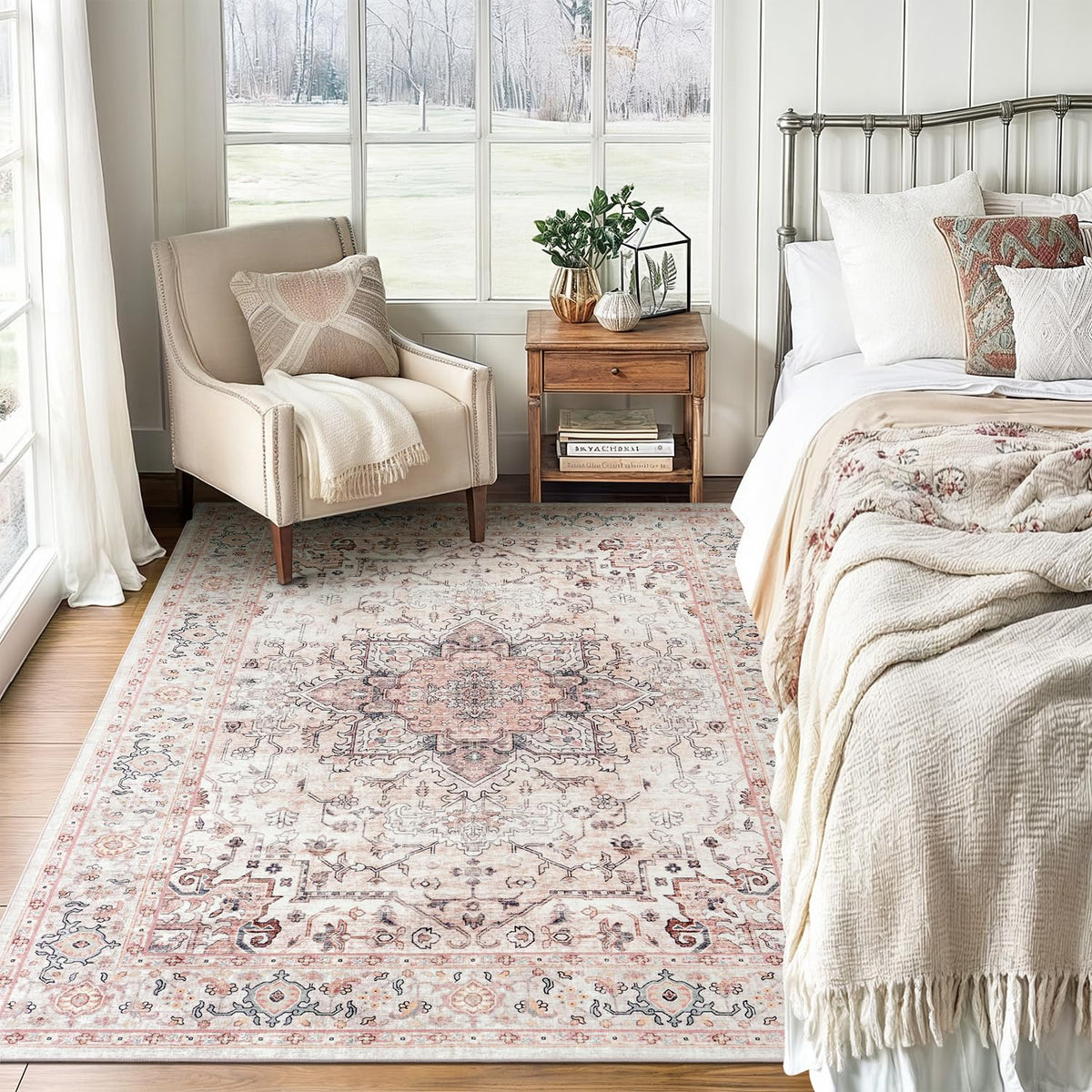 Lofus 5x7 Area Rugs for Living Room Bedroom, Soft Boho Carpet Floral Brown