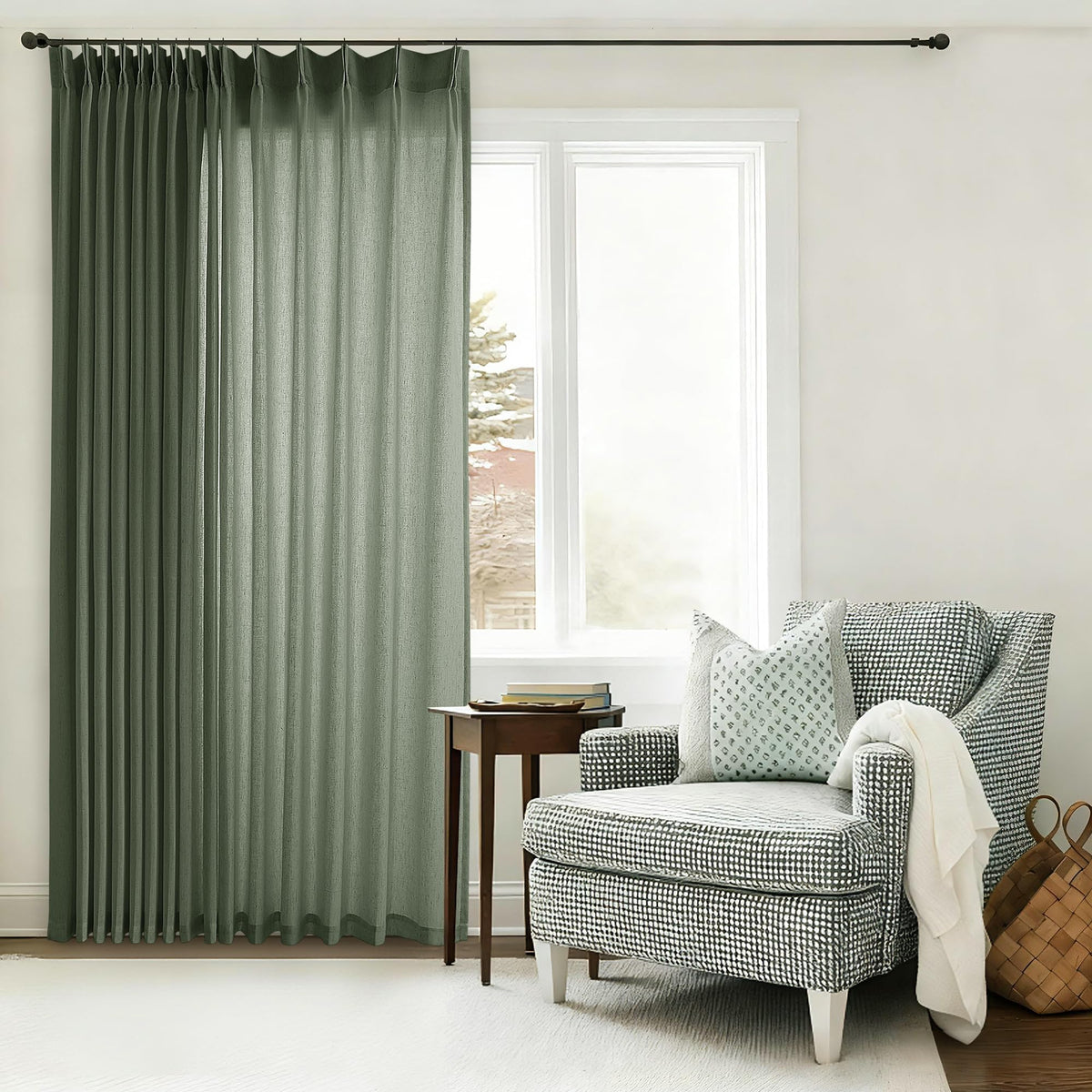 Cream 120 Inch Linen Curtains Pinch Pleated Extra Long Custom Made