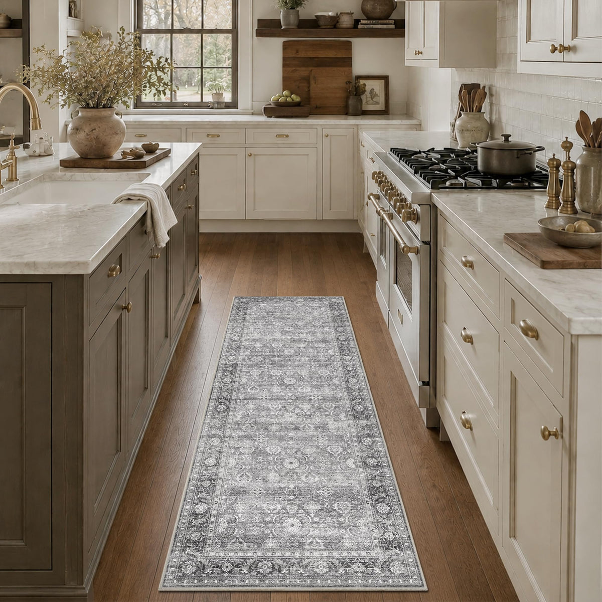 JOOJA 8x10 Beige Vintage Soft Low Pile Boho Neutral Washable Area Rug