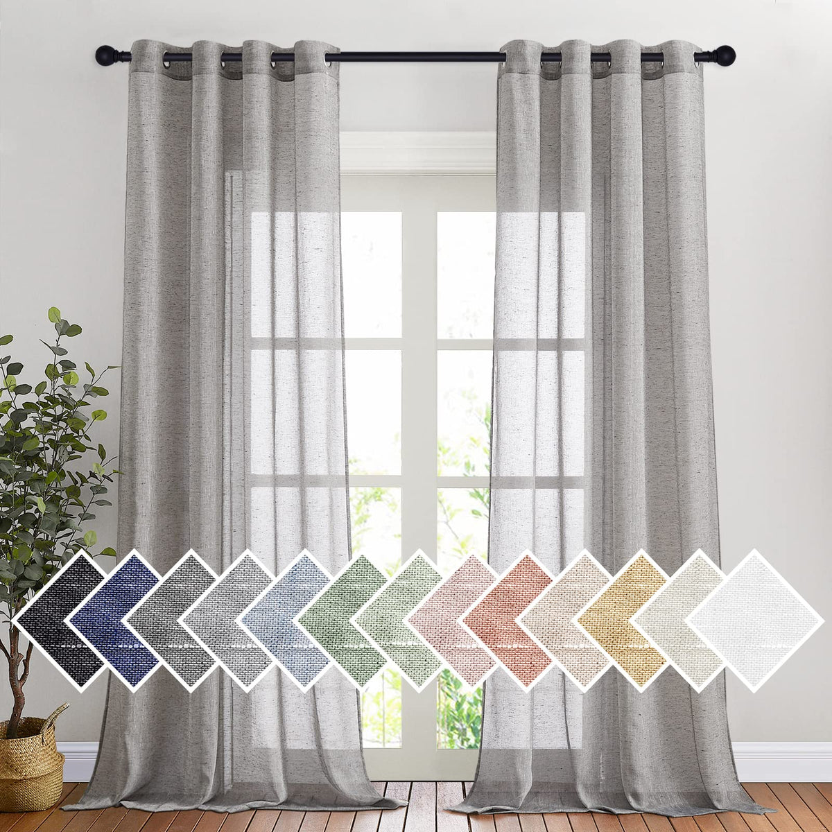 NICETOWN White Sheer Linen Curtains 84 Inch Length 2 Panels Set, W52xL84