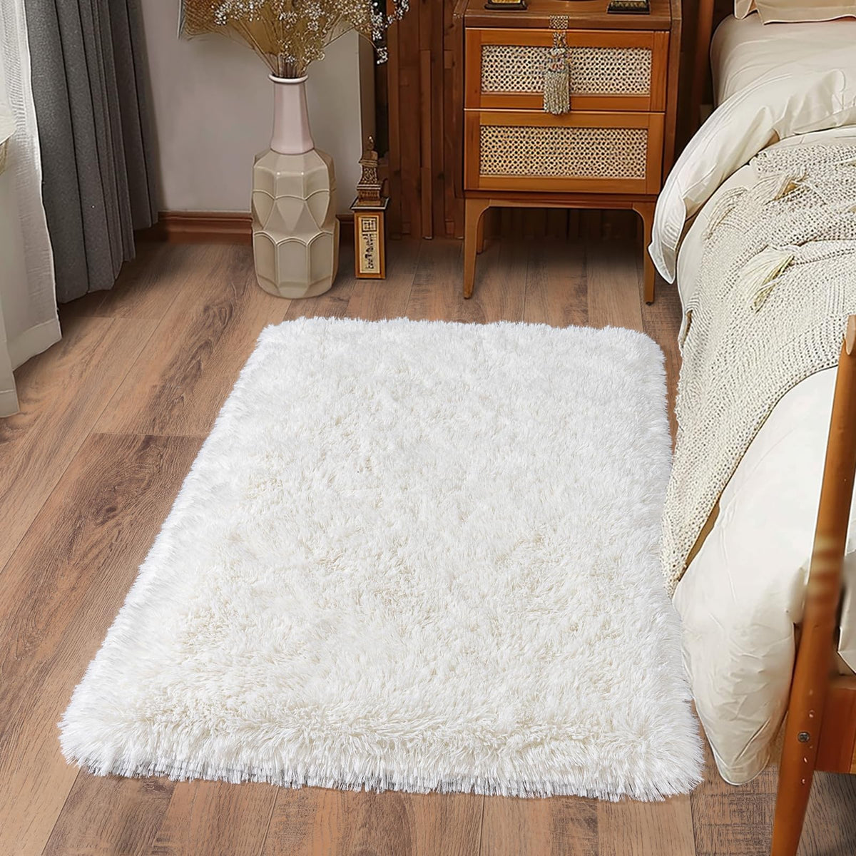 Soft Runner Rugs for Bedroom Hallway 2x6 Beige Fluffy Shag Washable