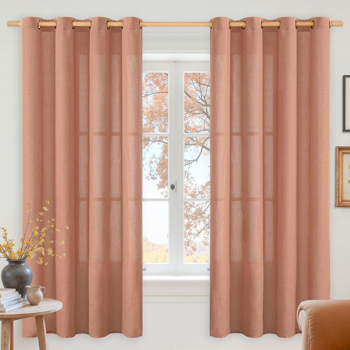 YoungsTex Linen Semi Sheer Curtains 63 Inch Length, Light Filtering Drapes