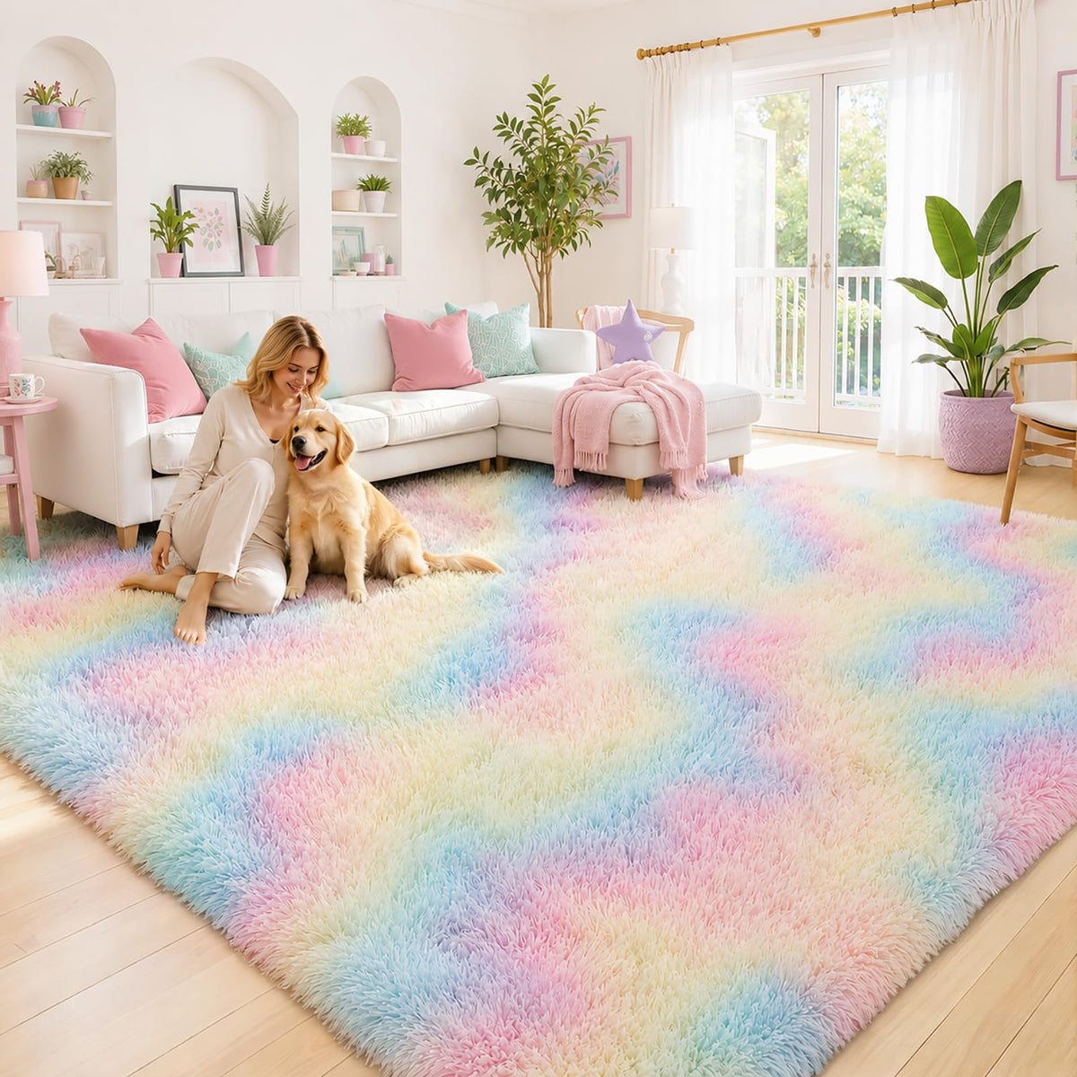 8x10 Area Rugs for Living Room,Light Grey Large Shaggy Soft Plush Furry Rug