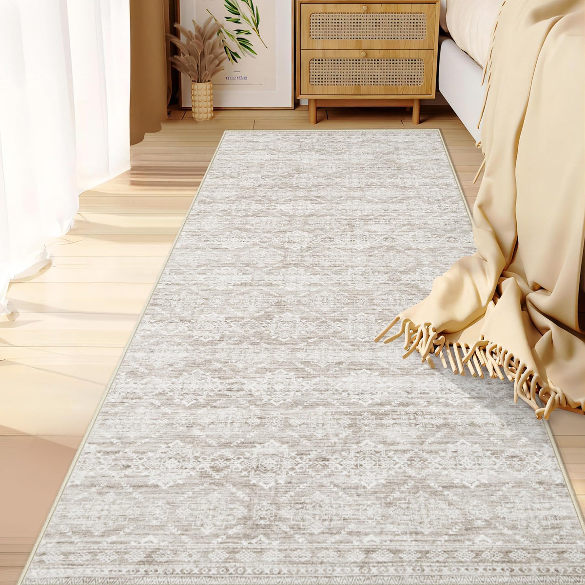 Area Rug 4x6 Geometric Rug: Washable Boho Moroccan Rugs Soft Farmhouse Rug, Modern Neutral Stain Resistant Indoor Floor Carpet for Livingroom Bedroom Dining Table Nursery(Modern Beige,4'x6')