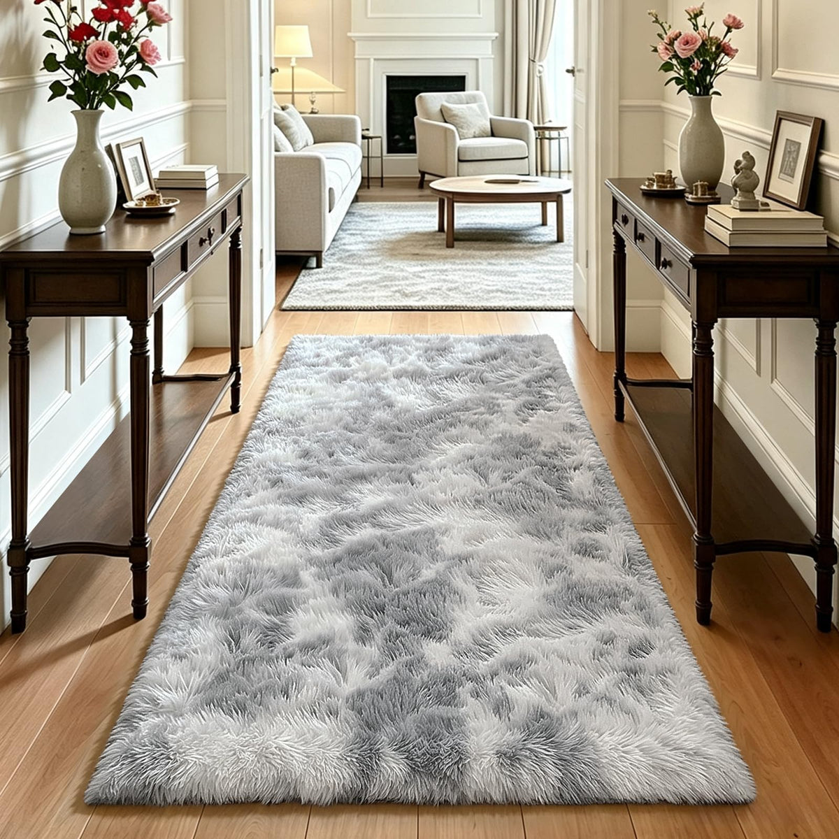 Beige 8x10 Area Rugs for Living Room, Fluffy Shag Rug Large Bedroom Carpet