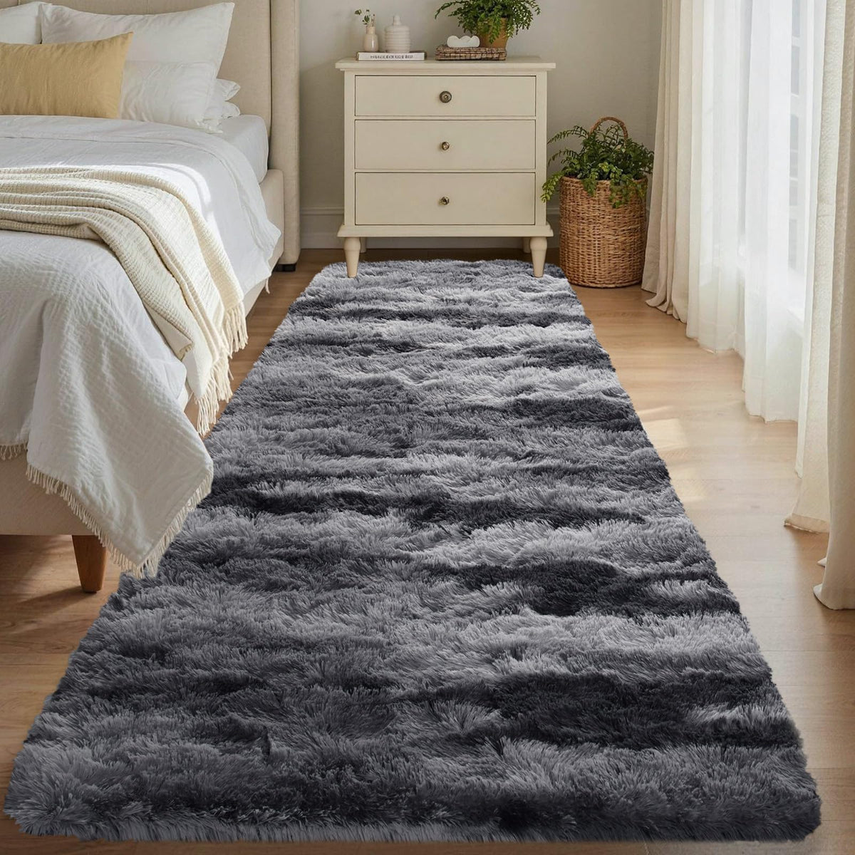 Noahas 2x6 Black Fluffy Soft Runner Rug Non-Slip for Bedroom Dorm Hallway