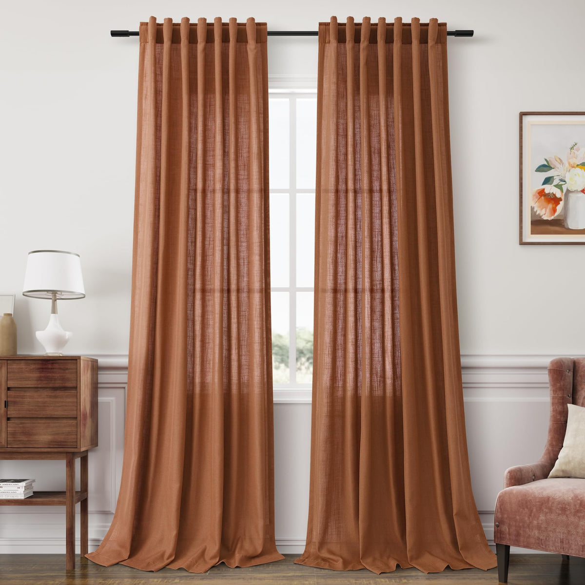 Joywell Linen Sheer Curtains 84 Inches Long for Living Room Beige Cream