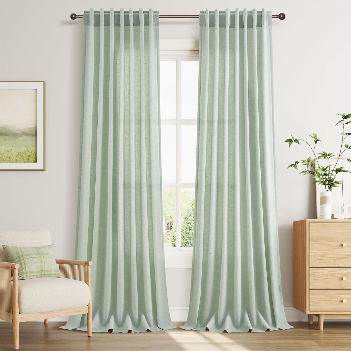 Joywell Linen Sheer Curtains 84 Inches Long for Living Room Beige Cream