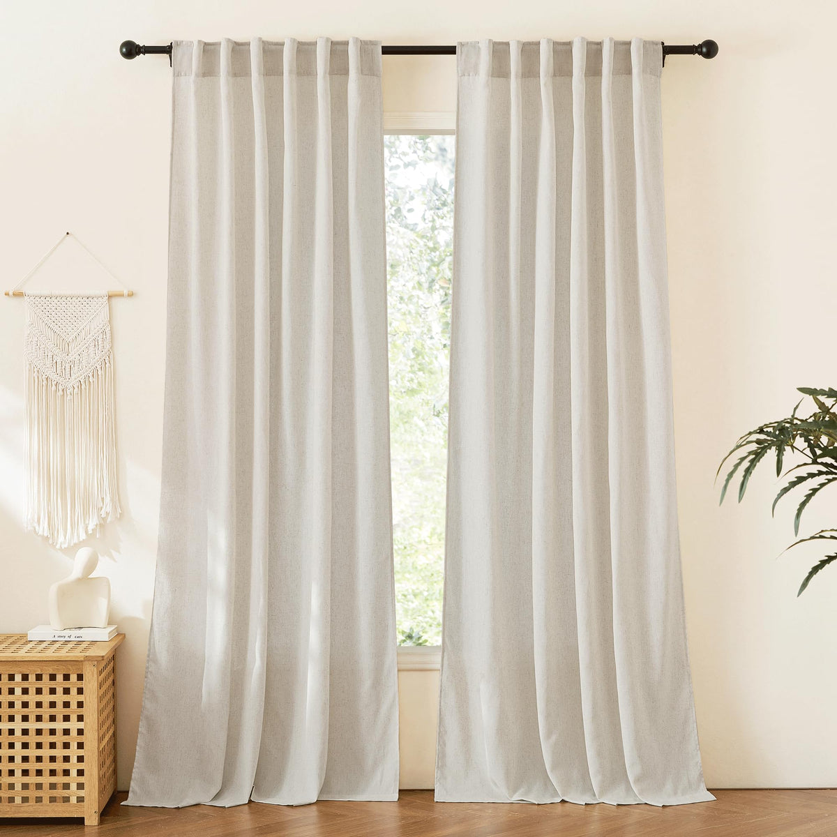 RYB HOME White Sheer Curtains for Living Room Patio Glass Door, W52 x L95