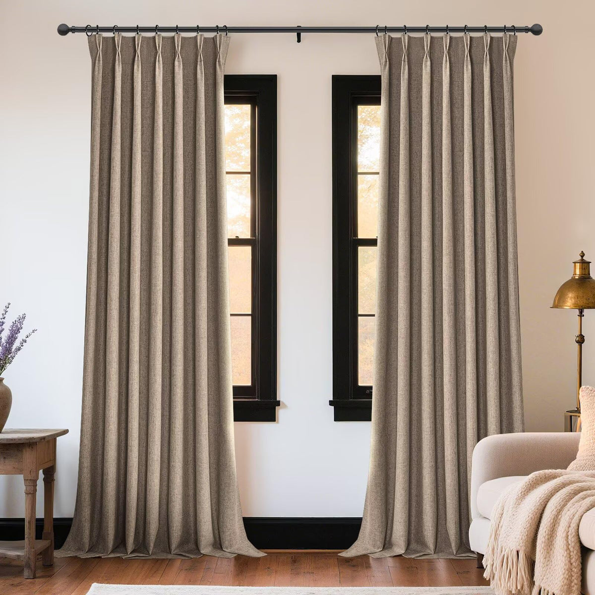 Joydeco Linen Curtains for Living Room,Light Filtering Rod Pocket Back Tab Semi Sheer Drapes Window Long Curtains 90 inches Long Ivory