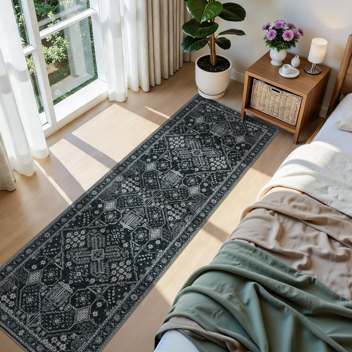 Joydeco Boho Washable Abstract Beige 5x7 Area Rugs for Living Room Bedroom