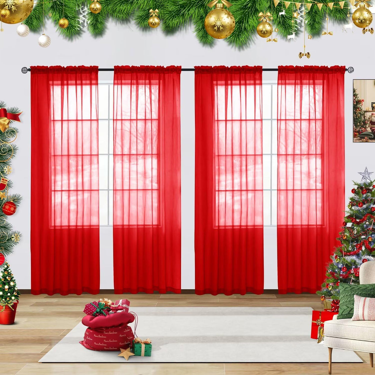 youleyar Solid Sheer Rod Pocket Curtain Voile Draperies 2 Panels White Beige Black Grey Coffee 52 Inch Width 84 Inch Long 1 Pair for Kitchen Bedroom Children Living Room Yard (Orange,52Wｘ84L)