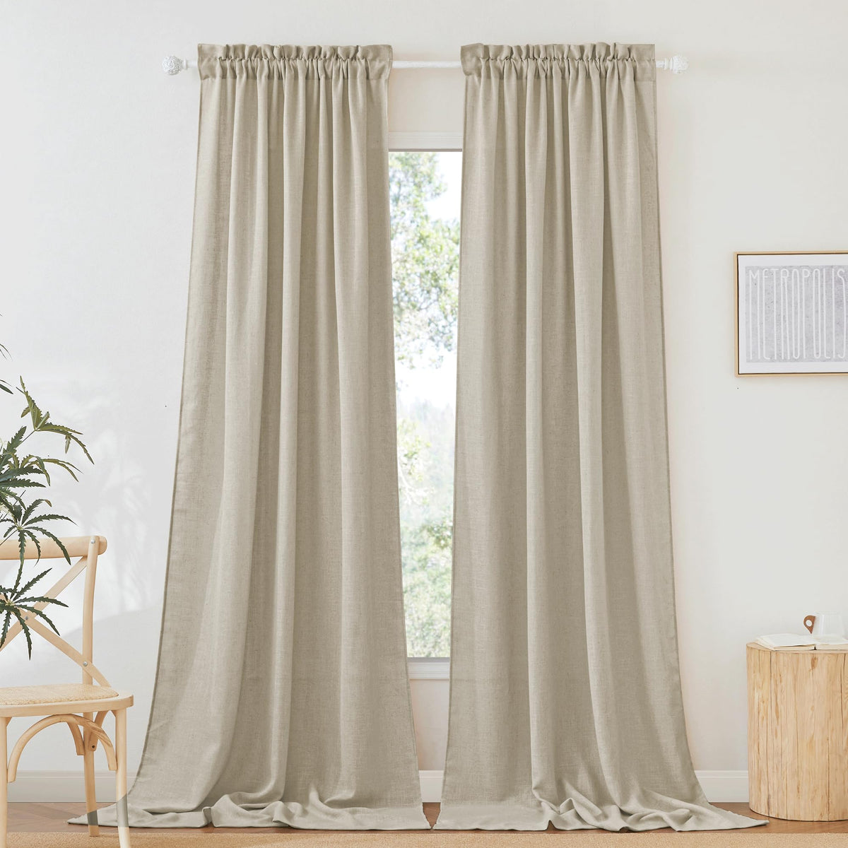 RYB HOME White Semi Sheer Curtains 84 inches Long for Living Room