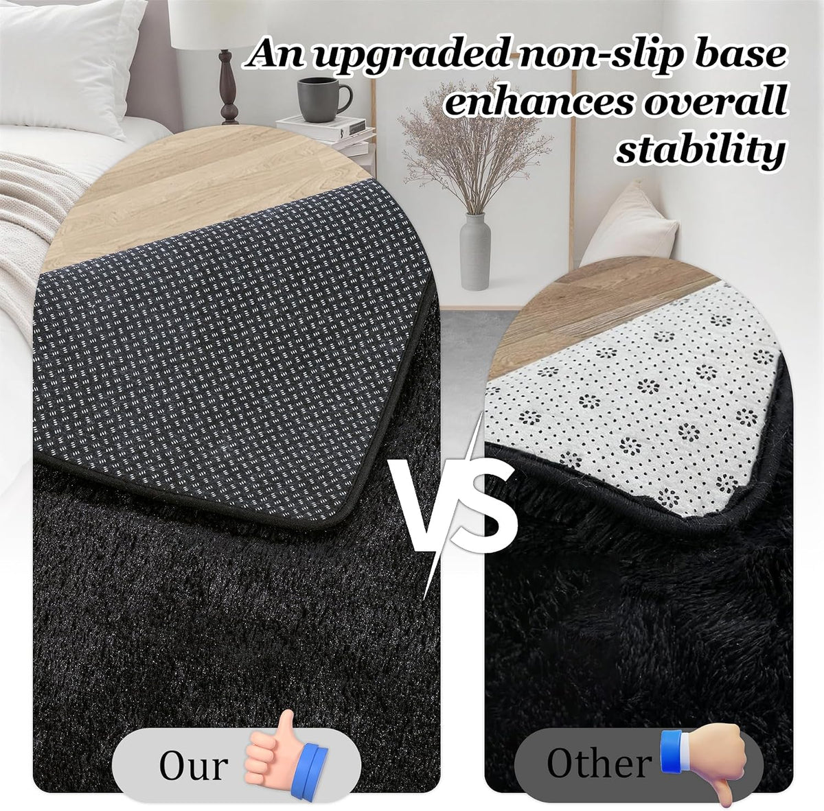 8x10 Area Rug Living Room Bedroom: Fluffy Plush Shag Carpet Black