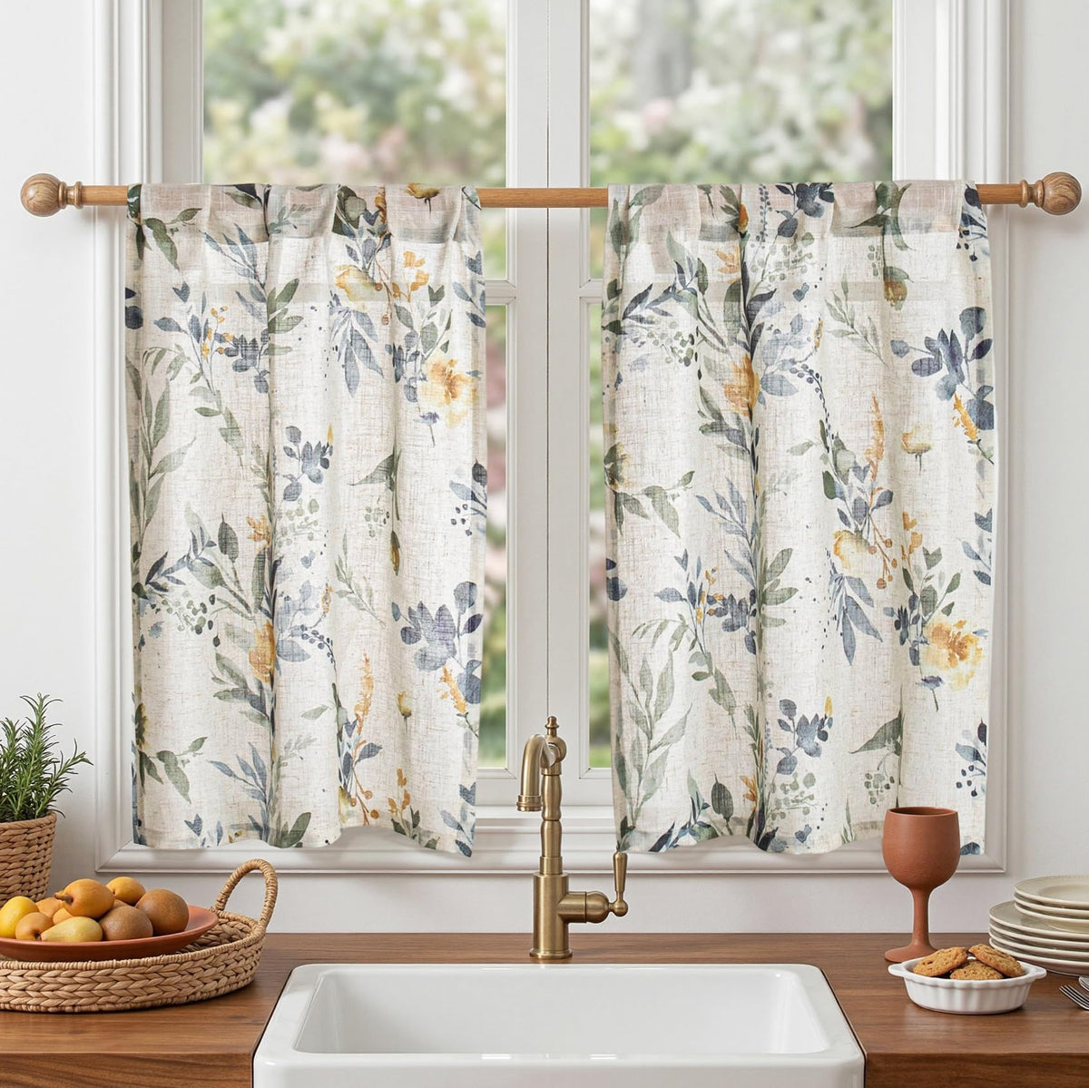 MYSKY HOME Sheer Linen Curtains 84 Inch Length Light Filtering 2 Panels
