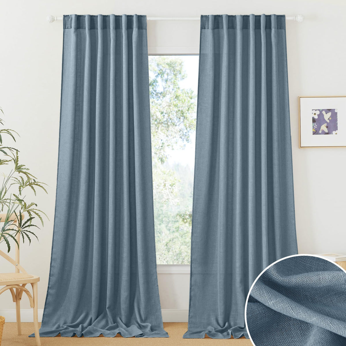 RYB HOME White Sheer Curtains for Living Room Patio Glass Door, W52 x L95