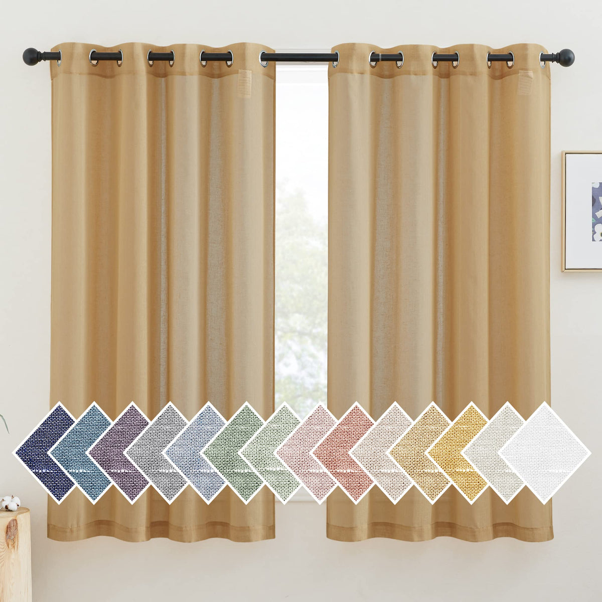 NICETOWN White Sheer Linen Curtains 84 Inch Length 2 Panels Set, W52xL84