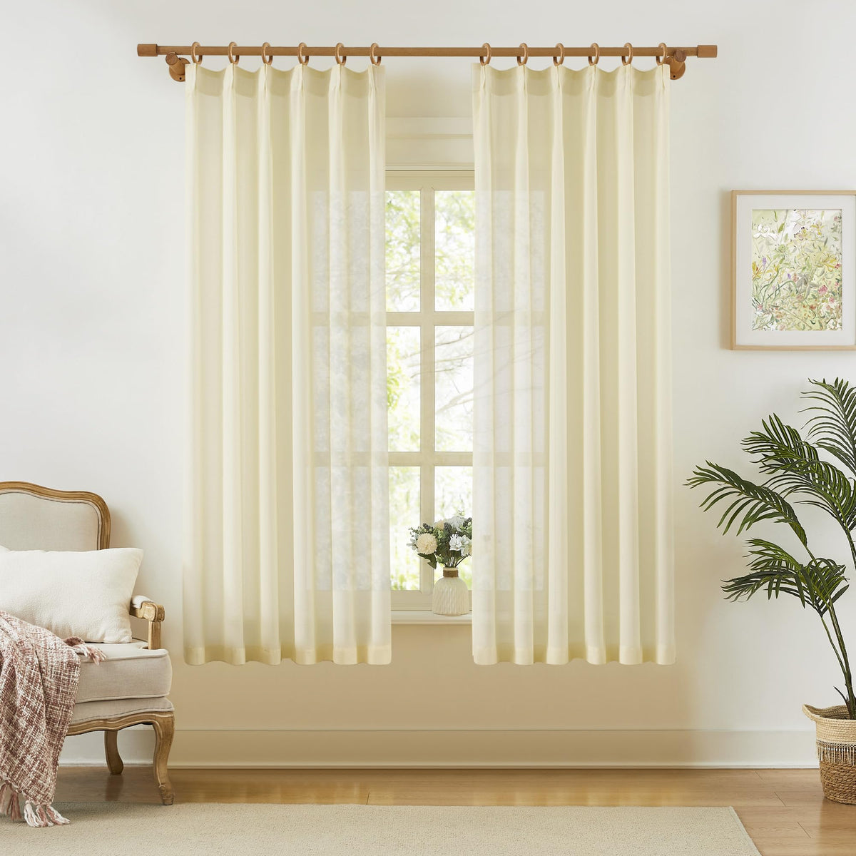 KangBang White Pinch Pleated Sheer Curtains 84 Inches Long 2 Panels