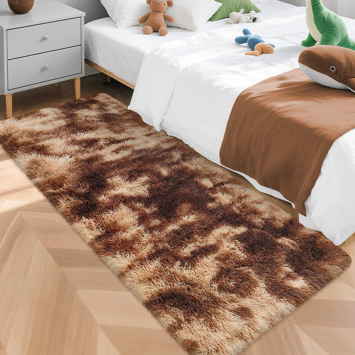 Tie-Dyed Runner Rug for Bedroom Black Grey 2x6ft Fluffy Area Rug Bedside Runner Rug for Kids Room Boys Teens Nursery Baby Living Room Dorm Home Decor Carpets