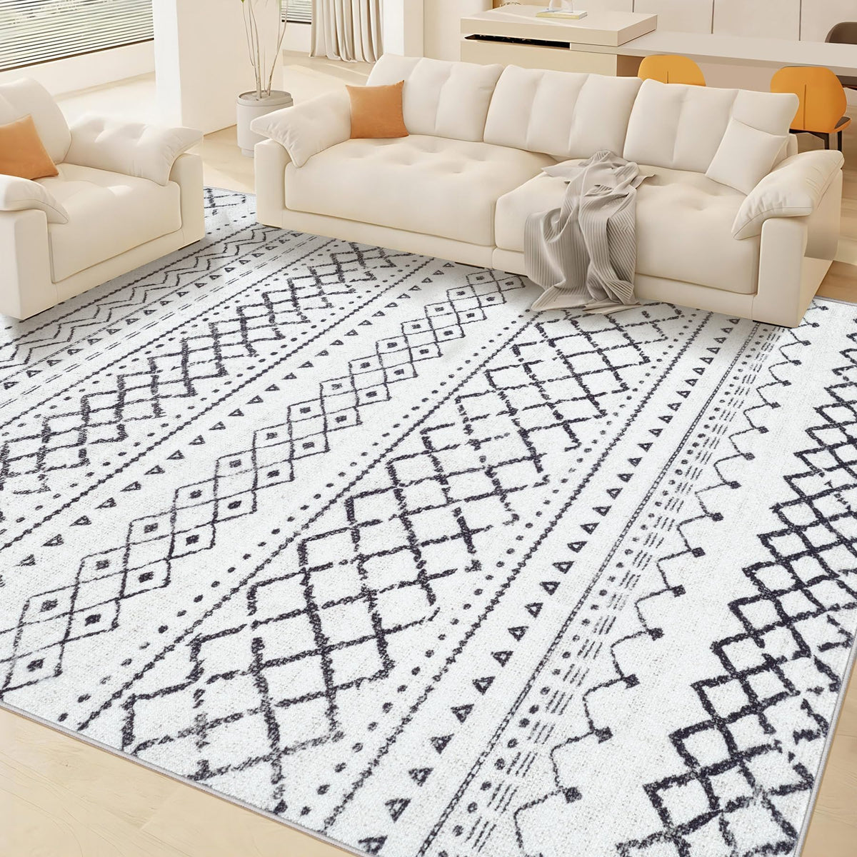 Area Rug 4x6 Geometric Rug: Washable Boho Moroccan Rugs Soft Farmhouse Rug, Modern Neutral Stain Resistant Indoor Floor Carpet for Livingroom Bedroom Dining Table Nursery(Modern Beige,4'x6')