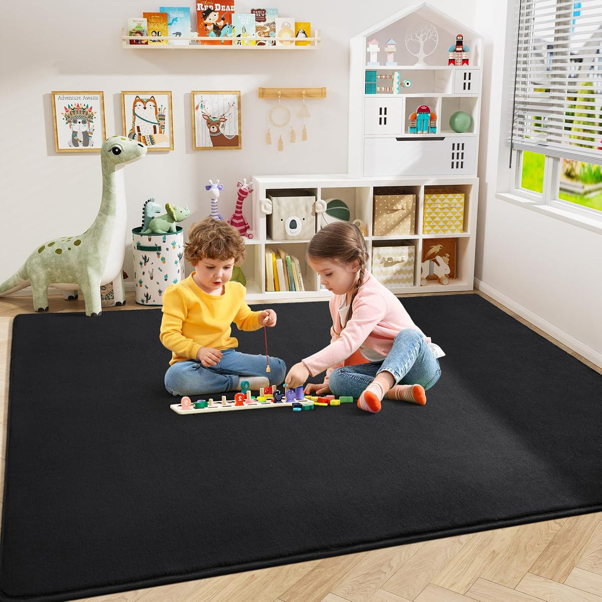 Amearea Modern Area Rugs for Bedroom Living Room, 4x6 Black Memory Foam Rug