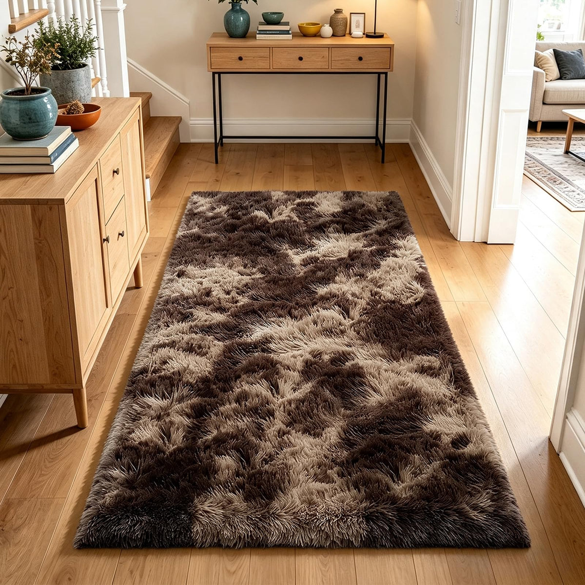 Beige 8x10 Area Rugs for Living Room, Fluffy Shag Rug Large Bedroom Carpet