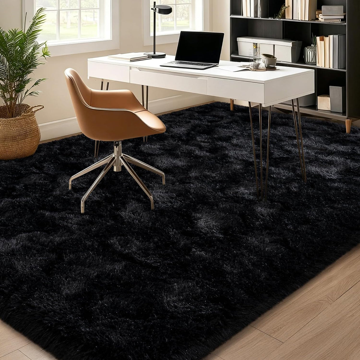 Mugorn 8x10 Area Rugs for Living Room, Large Fluffy Black Rugs for Bedroom